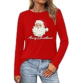 MAIHUN Christmas Santa Shirt for Women Merry Christmas Long Sleeve Snowflake Tshirts Xmas Holiday Tee Top