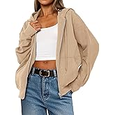 MASCOMODA Women Zip Up Hoodie Trendy Oversized Sweatshirt Casual Long Sleeve Fleece Jacket Fall Outfits Fashion Clothing