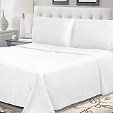 Superior 300 Thread Count Cotton Percale Sheet Set, Silky-Soft Cooling Sheets, Bedding Basics, Crisp & Breathable Sheets, 1 Elastic Deep Pocket Fitted Sheet, 1 Flat Sheet, 1 Pillowcase, Twin XL, White