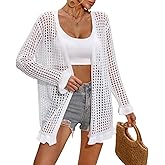 BreathSunny Womens Crochet Knit Swimsuit Coverup Beach Cardigan Summer 2025 Open Front Ruffle Bathing Suit Cover Up Kimono