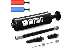SPORTBIT Ballpump for Sports Balls - Basketball Pump for Sport Balls - Football & Soccer, Basketball, Volleyball Pump, Swim Inflatables - Hand Air Pump with 3 Needles, Nozzle, Extension Hose, Pouch