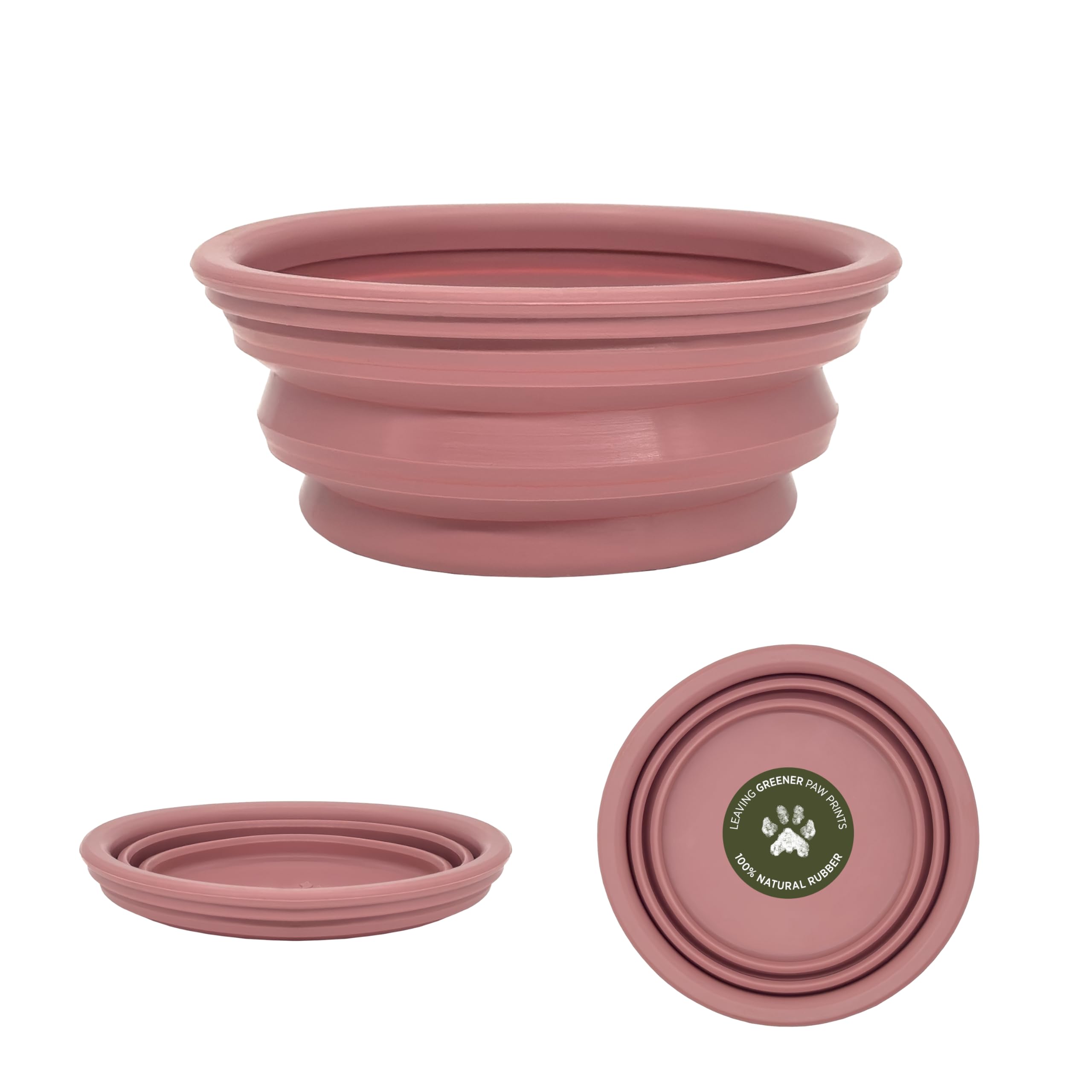 Hevea collapsible dog bowl on the go - made from 100% natural rubber - ultra portable pocket sized water travel dog bowl - (Old rose)