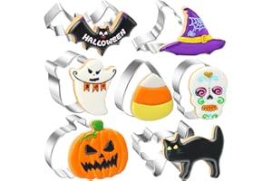 DOUDOULE 7PCS Halloween Cookie Cutters Set - Pumpkin Skull Bat Candy Corn Witch Hat Cat Ghost Cookie Cutter Shapes, Stainless Steel Halloween Cookies Cutters Metal Baking Molds for Holiday Party Decorations