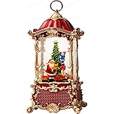 Priddop Santa Snow Globe Christmas Decorations Indoor Christmas Tree Gifts for Child Classic Relief Texture Musical Glitter Snowfall USB/Battery Timer Lantern 12.5 inch