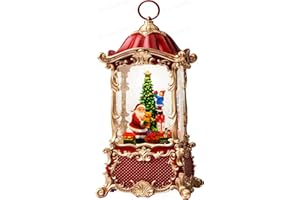Priddop Santa Snow Globe Christmas Decorations Indoor Christmas Tree Gifts for Child Classic Relief Texture Musical Glitter Snowfall USB/Battery Timer Lantern 12.5 inch