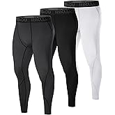 RIKUAOU 3 Pack Men's Compression Pants, Athletic Leggings Base Layer, Cool Dry Workout Tights for Running Sports Gym