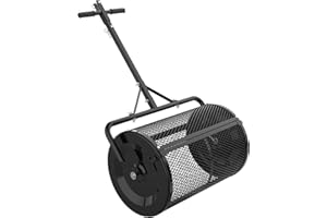 Seeutek Compost Spreader, 24" Peat Moss Spreader with 3 Heights, Top Soil Spreader W/Upgraded Side Latches Support Rod Powder Coated Metal Mesh Top Dressing Spreader for Lawn, 2 Way Uses-Push or Tow