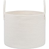 JMvicyroam 65L Extra Large Blanket Basket for Living Room - Woven Cotton Rope Laundry Hamper with Reinforced Handles - Storage Bin for Pillows, Comforters & Toys - Machine Washable,White