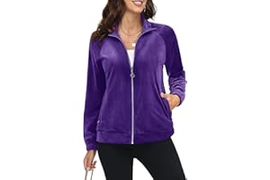 MAGCOMSEN Women's Velour Jackets Full Zip-up Fleece Jacket 2 Zipper Pockets Lightweight Soft Casual Winter Warm Coat