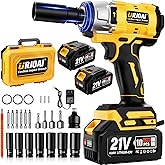Urjoai Cordless Impact Wrench - 590Ft-lbs (800N.m) Brushless 1/2 inch, 3300RPM High Torque Impact Gun, 2x 4.0Ah Battery, Charger &amp; 7 Sockets, Electric Impact Wrench for Car Home