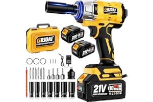 Urjoai Cordless Impact Wrench - 590Ft-lbs (800N.m) Brushless 1/2 inch, 3300RPM High Torque Impact Gun, 2x 4.0Ah Battery, Charger & 7 Sockets, Electric Impact Wrench for Car Home