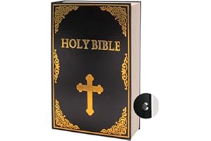 PACOLO Leather Book Safe (Size 8.7"×6"×2") Real Paper Secret for Jewelry, Money and Cash, Diversion Book Safe,Hollow with Hidden,Key Lock (M, Bible-Key)