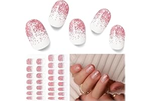 Nelikoo Semi Cured Gel Nail Strips - 30PCS Gel Nail Stickers for UV Light, Long-Lasting Gel Nail Wraps, Salon-Quality Semi Cured Nail Stickers, 2 Weeks Wear, Easy DIY Gel Manicure-Pink Stardust