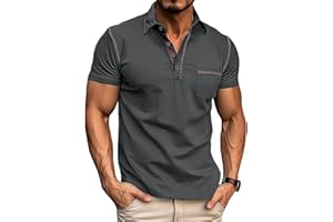 QEKOMA Men's Fashion Polo Shirts Classic Short Sleeve Lightweight Button Cotton T-Shirt Casual Golf Tee Tops with Pocket