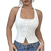 SHENHE Women's Cute Bow Front Crop Halter Top Sleeveless Backless Slit Y2k Top Vest