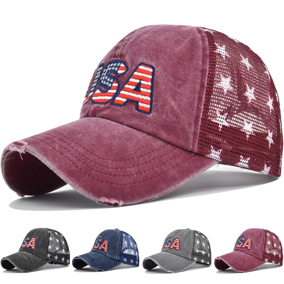 Photo 1 of ?4 Colors/Red? Baseball Caps 4th of July Hat Fourth of July Accessories Fourth of July Outfits for Women USA Hat Trucker Hat 4th of July Accessories for Women