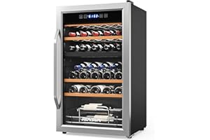 ROVSUN 20''W Dual Zone Wine Fridge with Compressor, 33 Bottle Freestanding Wine Cooler Refrigerator with Touch Panel Control and Glass Door, Wine Cellar for Red, White, Champagne or Sparkling, 41-64Â°F