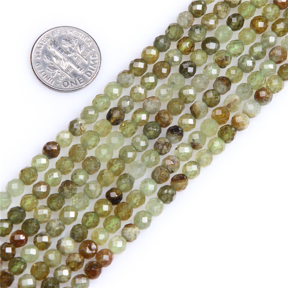 AAA Natural Round Faceted Semi Precious Stone Beads for Jewellery Making 15'' (Prehnite/4mm)