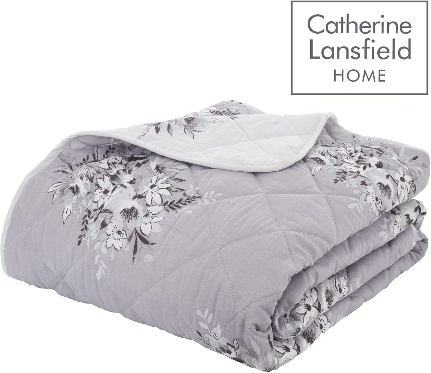 Catherine Lansfield Floral Bouquet Easy Care Bedspread Grey, 220x230cm