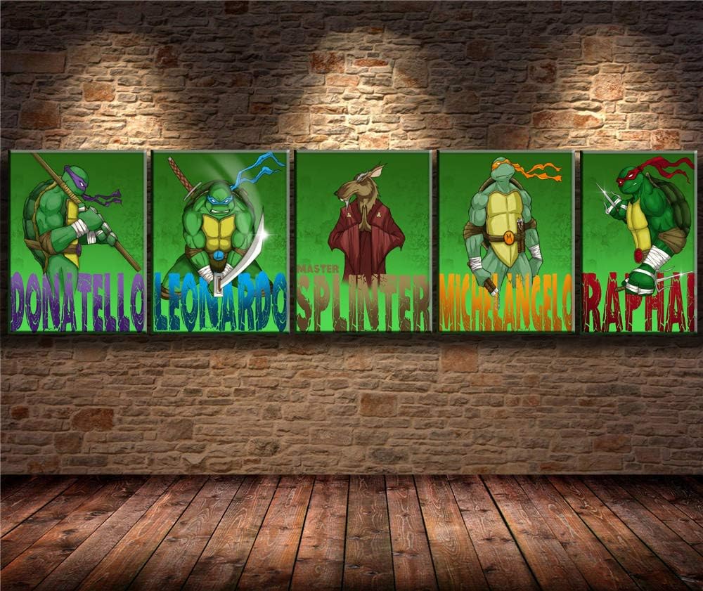 ARTZHU Teenage Mutant Ninja Turtles 5 PCS Home Wall Decorations for Bedroom Living Room Oil Paintings Canvas Prints #699 (Unframed,18x24x4 inch)