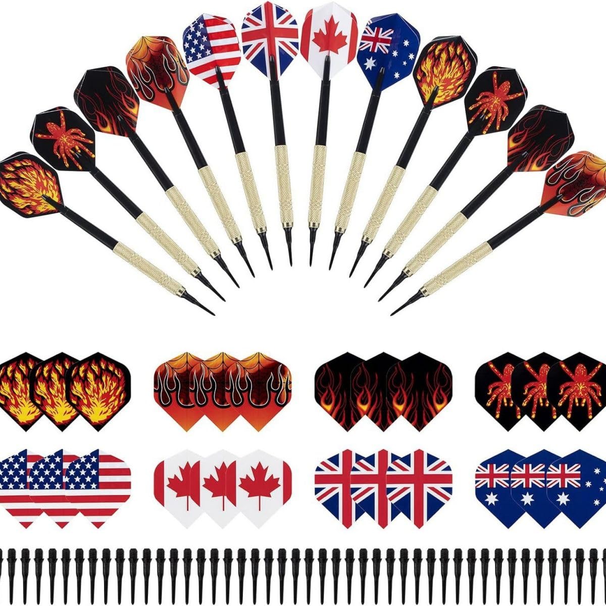 HRLORK Darts Set Plastic Tips Soft Tip Darts Flights Nylon Darts Shafts- 12 Packs