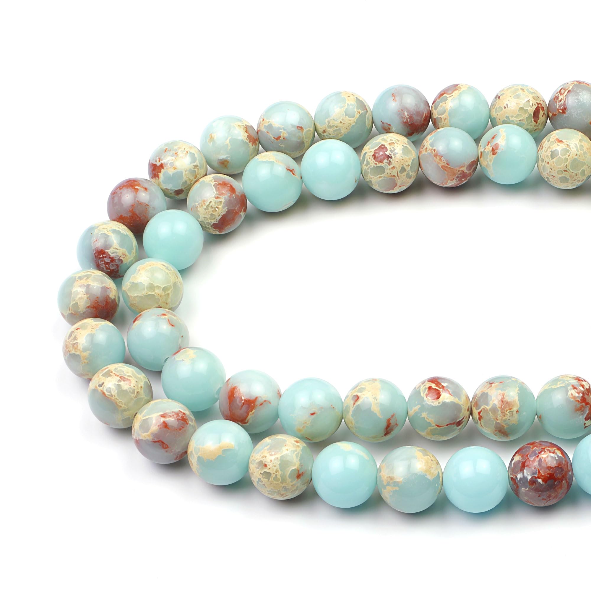 MJDCB Round Stone Beads 8mm Snake Skin Stone Loose Gemstone Beads for Jewelry Making Bracelet Necklace 43pcs