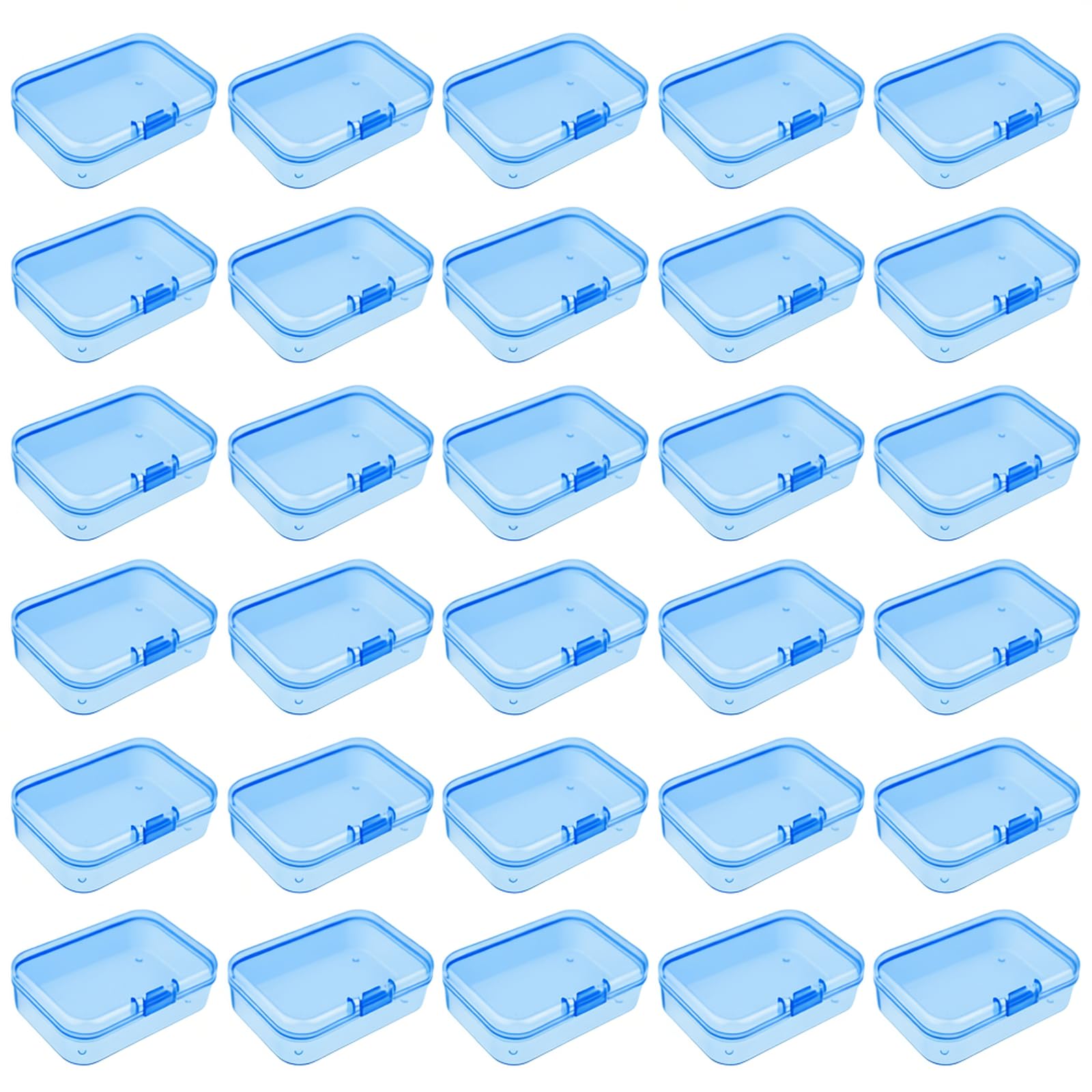 Goodma 30 Pieces Mini Rectangular Plastic Boxes Empty Storage Organizer Containers with Hinged Lids for Small Items and Other Craft Projects (65 x 45 x 20 mm, Blue)