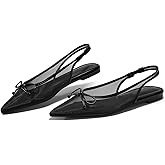 Coutgo Womens Slingback Flats Bow Closed Pointed Toe Mesh Ballet Flats Low Heel Sandals Dress Shoes