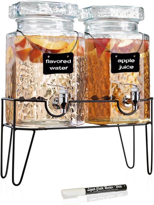 Elegant Hammered Glass Double 1 Gallon Beverage Drink