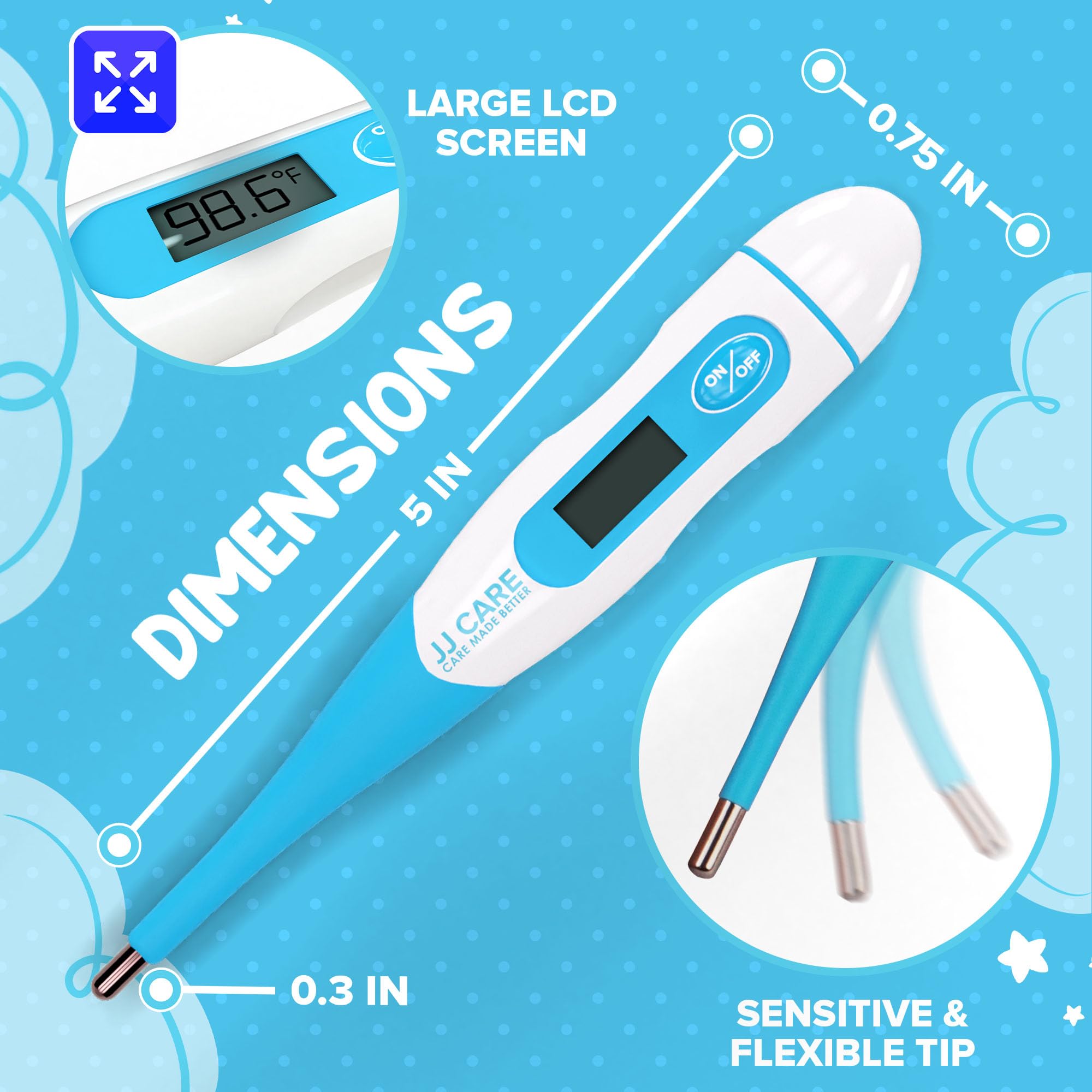 JJ CARE Oral Thermometer with LCD Display, Calibrated Oral Thermometer for Babies and Adults, 10 Seconds Fast Reading Oral Digital Thermometer for Fever with 10 Disposable Covers