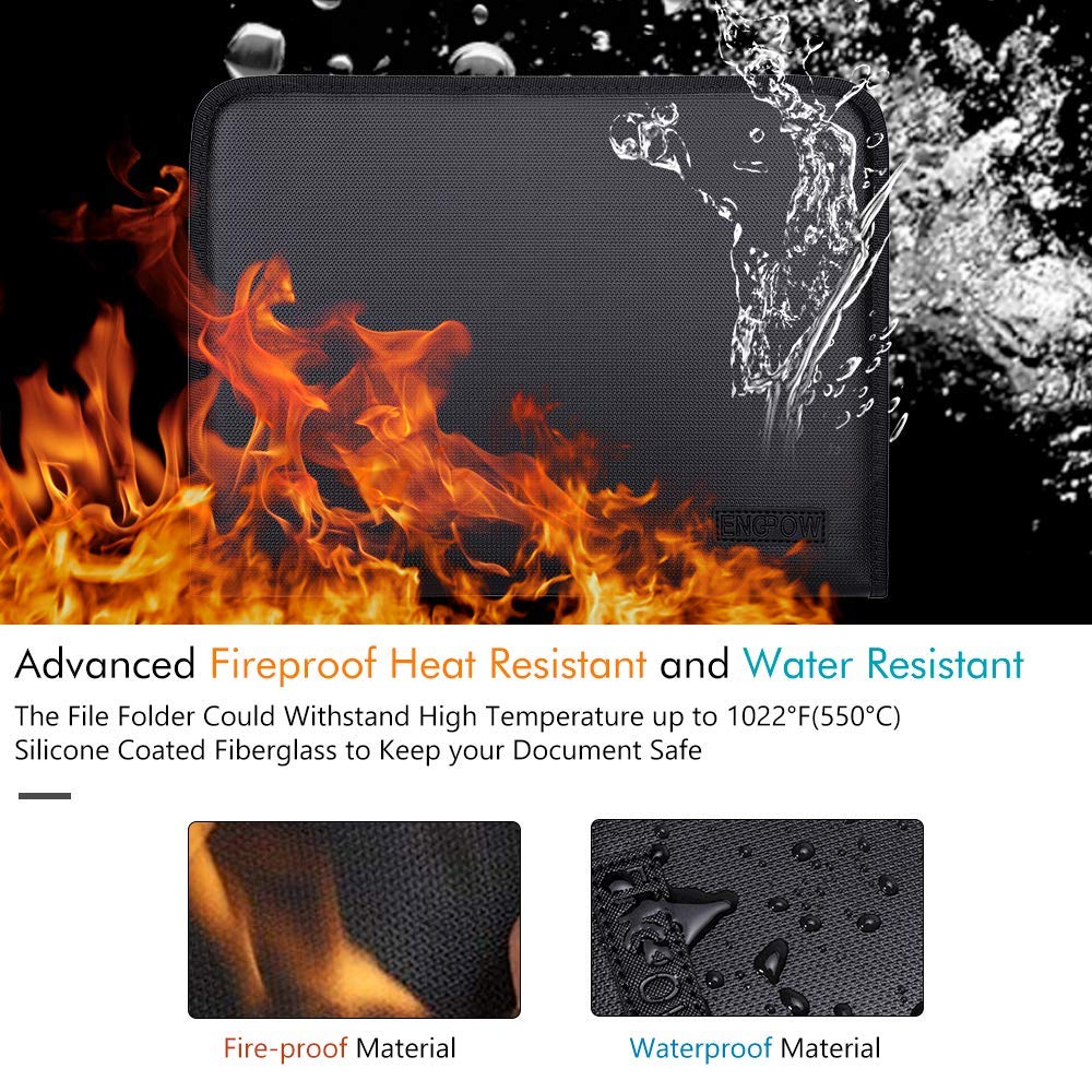 Fireproof Padfolio Portfolio Business File Folder with Zippered Pockets Fire and Water Resistant Executive Writing Pad,Personal Document Organizer Folder,Planners, Briefcase for Travel