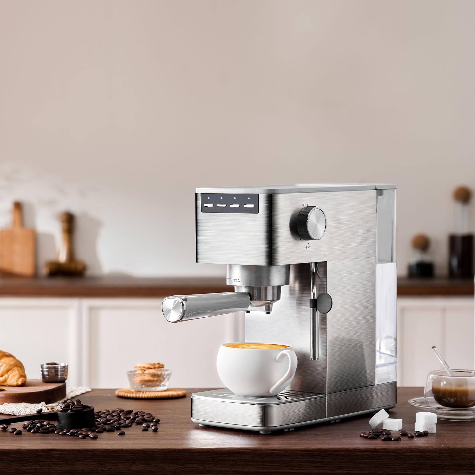 Espresso Machine with Milk Frother, Stainless Steel Espresso Maker, Cappuccino Latte Machine with 41oz Removable Water Tank, Cup Warmer, Easy to Clean Coffee Machine for Home Apartment