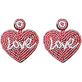 Handmade Braid Valentine's Day Beaded Love Earrings Heart Shape Beads Earrings for Women Girls Jewelry