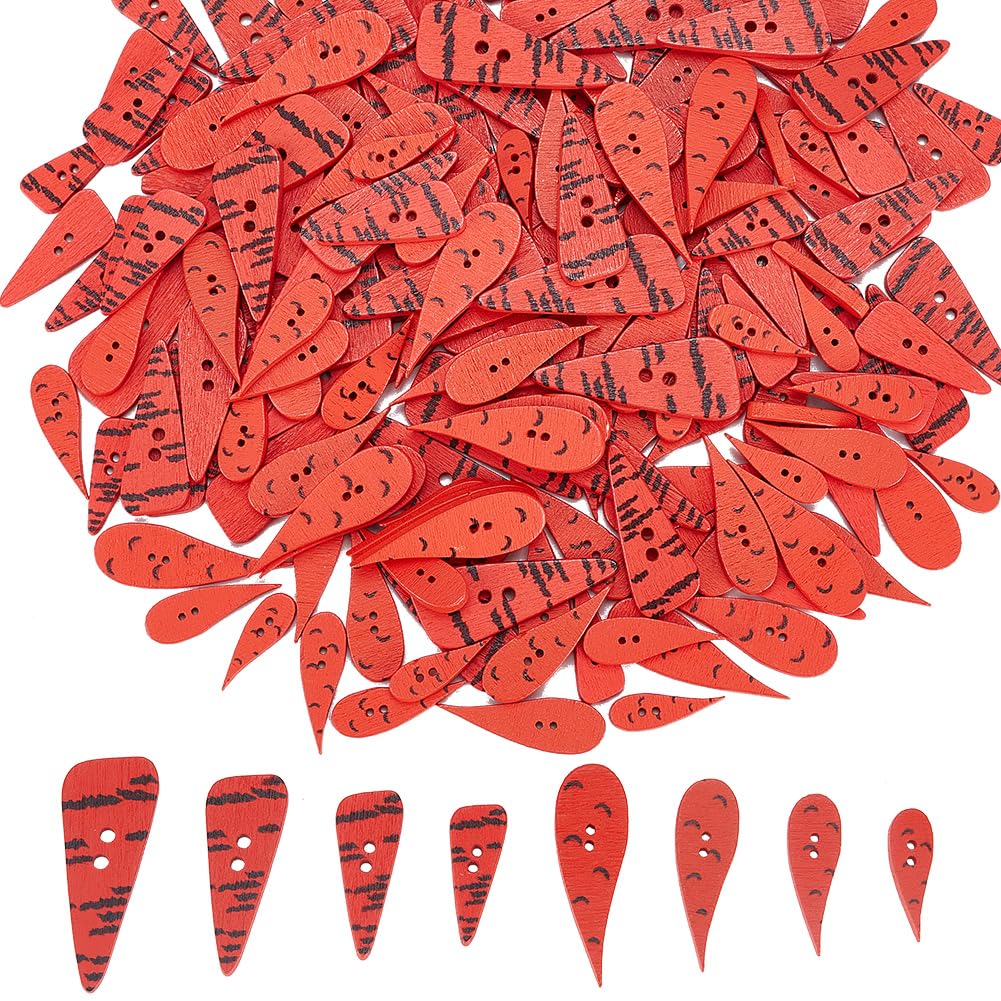 GORGECRAFT 200Pcs 8 Size Christmas Carrot Noses Buttons Tomato Plants Wooden Buttons DIY Ornament Xmax Snowman for Women Crafting Sewing Embellishment Decoration Clothes Crafts Gifts