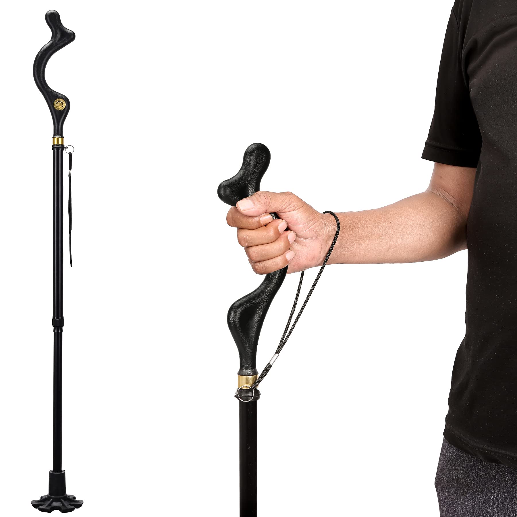 Rozhuhro Folding Walking Stick for Women Elderly Men, Adjustable Crutches with Comfy Handle, Posture Walking Cane 10 Height Adjustment Self-Stand Aluminum Alloy Black Canes for Every Occasion