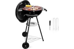 HaSteeL 18 Inch Charcoal Grill, Black Kettle Outdoor Barbecue Grill, 2-In-1 Portable BBQ Grill with Wheels for Camping/Backyard/Patio/Picnic, Porcelain-Enameled Lid & Fire Bowl, 254.SQ.IN Cooking Area
