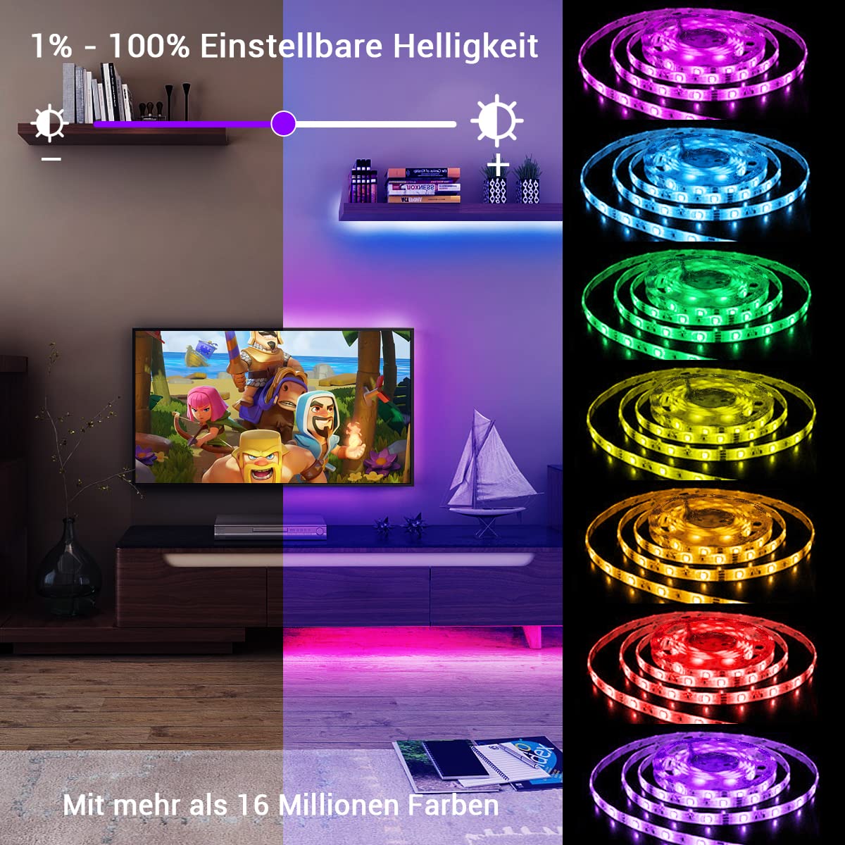 IKERY LED Streifen 20 m RGB lichtband, Bluetooth LED Strip, Selbstklebend, 16 Millionen Farben, Farbwechsel, Musiksynchronisation, Steuerung per App, geeignet für Innendekoration, Bars, Partys 8
