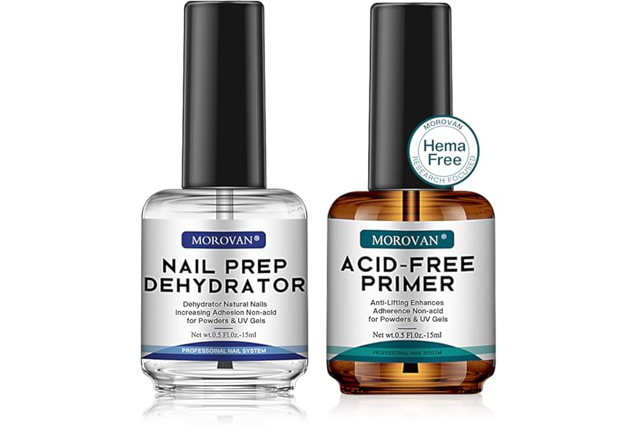 Morovan Professional Natural Nail Prep Dehydrate and Acid-Free Primer, Dehydrator for Acrylic and Gel Nail Polish, Non Acid Primer for UV Gels Fast Dry Superior Bonding Agent Gift Box Set