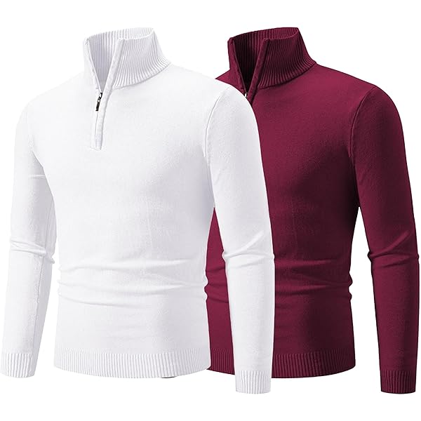 SWJGLITTR Mens 2Pack Cotton Half-Zip Sweater Mock Neck Knit