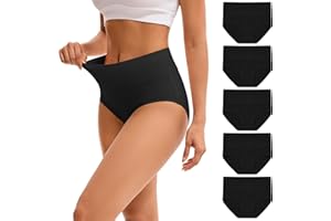 INNERSY Womens High Waisted Underwear Cotton Plus Size Ladies Panties 5 Pack