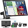 Madoec Portable Apple Carplay Screen for Car, 9" Wireless Apple Carplay & Android Auto,4K Dash Cam,1080p Backup Camera DVR,Car Audio Receivers GPS Navigation Mirror Link, Bluetooth,FM, Siri