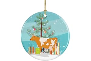 Caroline's Treasures Guernsey Cow Christmas Ceramic Ornament, Teal Christmas Tree Hanging Decorations for Home Christmas Holiday, Party, Gift, 3 in, Multicolor