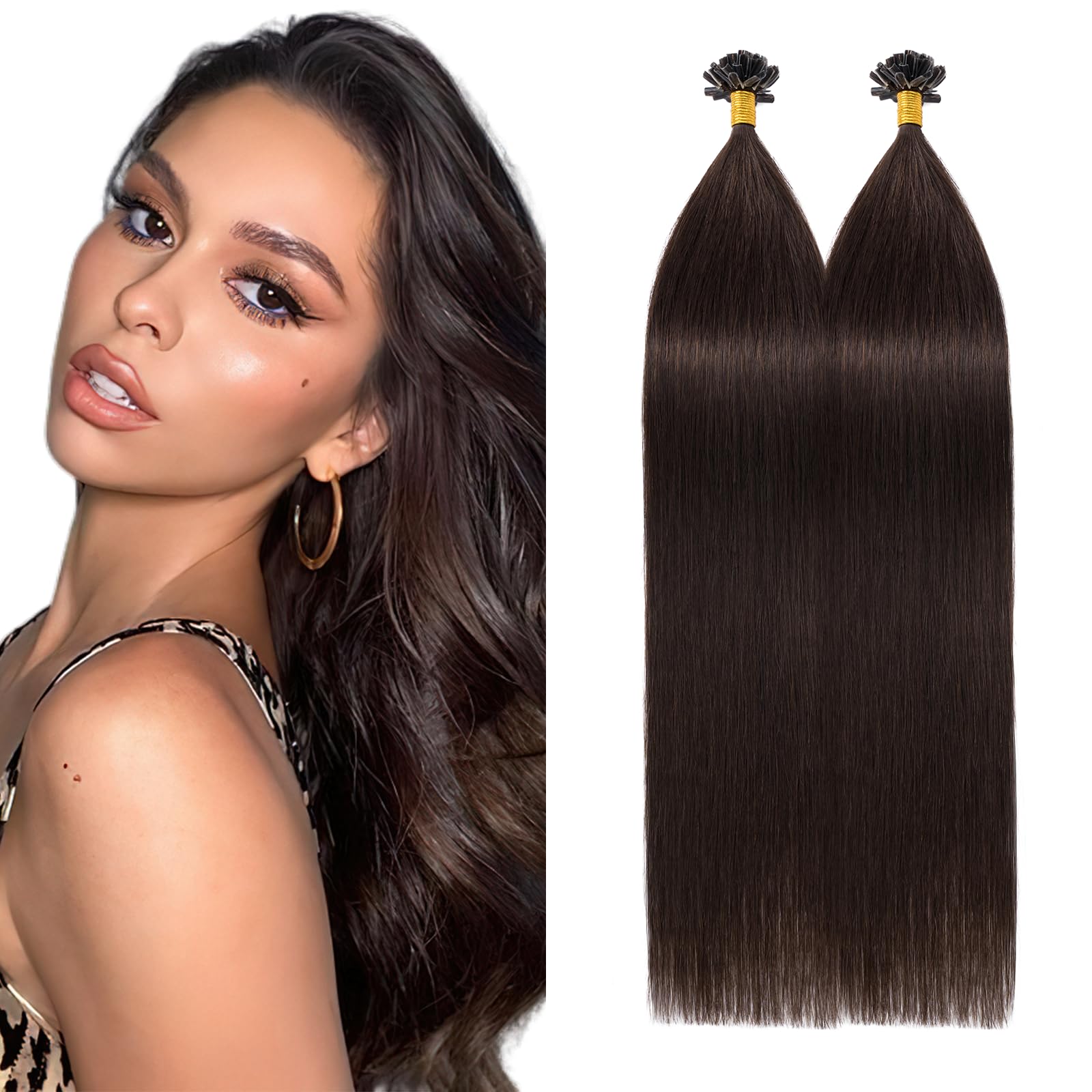 Silk-co U Tip Pre Bonded Hair Extensions Strands Keratin Nail Tip Straight Human Hair Extensions U tip Real Remy Hair 100 Strands Keratin Nail Til 22"-100g #04 Medium Brown