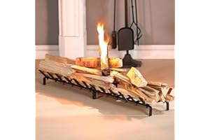 MinWadil Fireplace Log Grate 34 Inch Fireplace Grate Rack Heavy Duty Solid Steel Fireplace Log Burning Racks Matt Black Podwer-Coated Easy Assembly Fire Place Grates for Indoor Outdoor