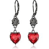 BriLove Halloween Vintage Gothic Earrings for Women,Shiny Rhinestone Rose Flower Red Heart Leveback Earrings Vampire Costume Cosplay Party Prom Accessories