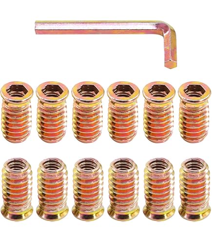 thumbnail image 2 of LBY 50-Pack 5/16×25mm Threaded Insert Nuts - Zinc Plated Carbon Steel Furniture Screw-in Nuts, Yellow 2 of 10