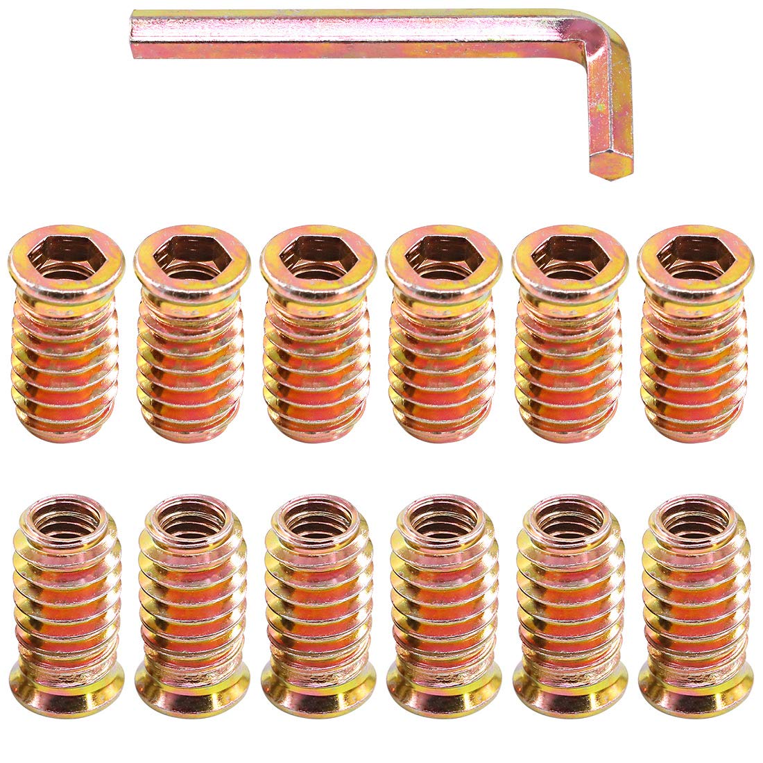 Glarks 50Pcs 5/16"-18 x 25mm Threaded Inserts Nuts Zinc Plated Carbon Steel Hex Socket Drive Furniture Flanged Screw-in Nut with M8 Hex Wrench for Wood Furniture (5/16''-18 x 25mm)