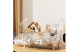 LOLLBIRD Large Hamster Cage 17x11x13 Inch Acrylic Habitat - Multi-Level Enclosure for Dwarf/Syrian Hamsters, Mice & Gerbils (Ventilated Design & Removable Base) (bungalows, 17x11x13)