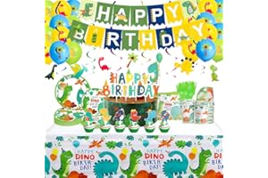 Dinosaur Birthday Party Supplies Dinosaur Party Tableware Set, Dino Decorations Kit with Banner, Balloons, Swirls, Cake Toppe