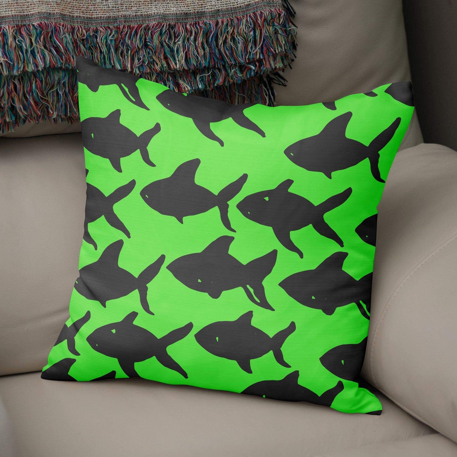 Bonamaison Decorative Cushion Cover Neon Green & Fume, Throw Pillow Covers, Home Decorative Pillowcases for Livingroom, Sofa, Bedroom, Size: 50x50 Cm - Designed and Manufactured in Turkey